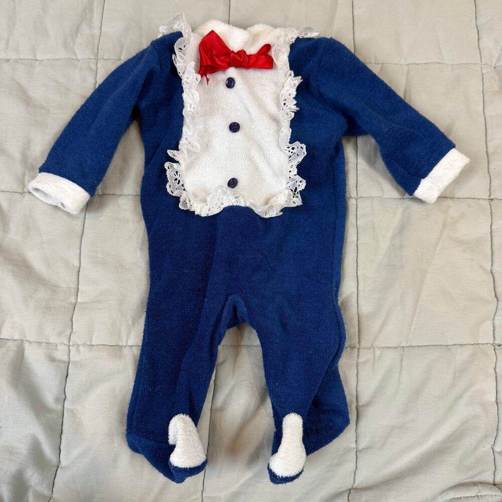 Dimi by Kessler NB Newborn Baby Outfit Tuxedo Sleeper Footie Bowtie Lace Ruffle